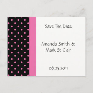 Carte Postale Faire-part Pois noirs blancs roses Enregistrer la date