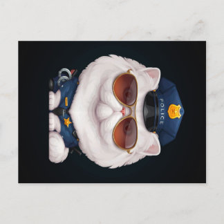 Carte Postale Faire-part Policier de Chat Perse| cadeau pour un travail de