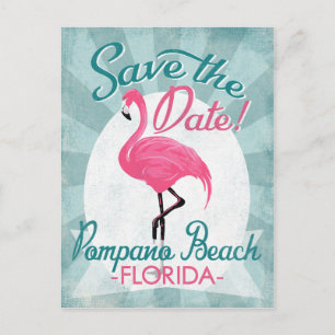 Carte Postale Faire-part Pompano Beach Enregistrer La Date Flamant rose Ros