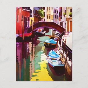 Carte Postale Faire-part Pont de canal vintage Venise Voyage Aquarelle
