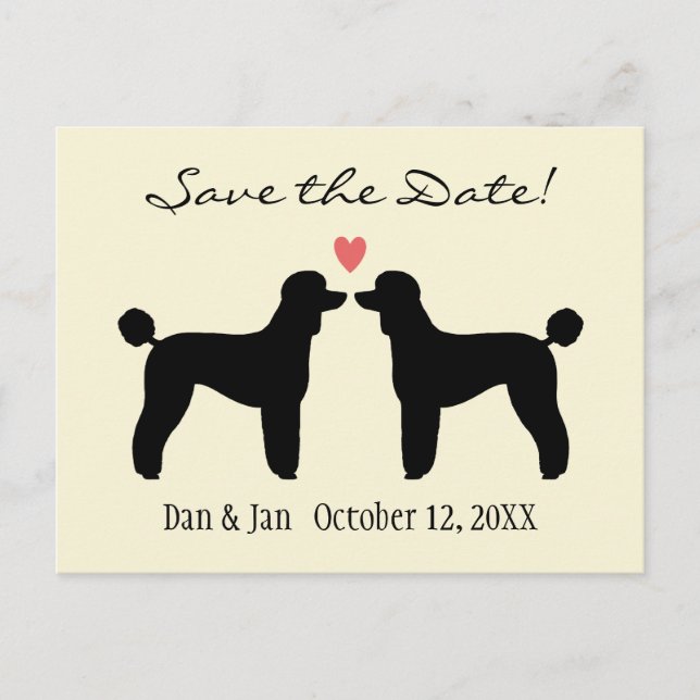 Carte Postale Faire-part Poodles Standard Noirs Mariage Économisez la Date (Devant)