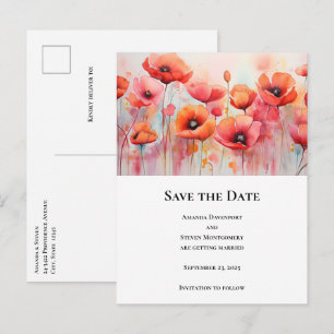 Carte Postale Faire-part Poppies rouges dans un Mariage d'aquarelle de cham
