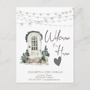 Carte Postale Faire-part Porte d'entrée de Noël à l'aquarelle, annonce en f