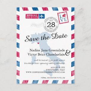 Carte Postale Faire-part Portovenere Italie Red Blue Airmail Enregistrer La