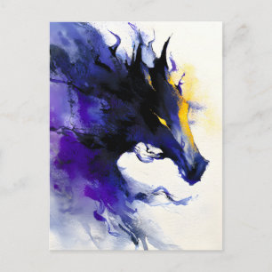 Carte Postale Faire-part Portrait de cheval noir à l'aquarelle abstraite