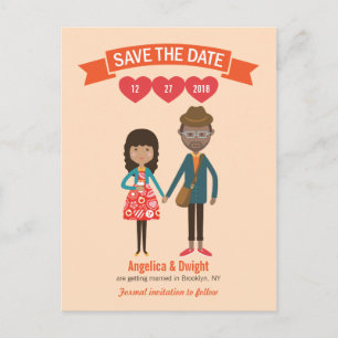 Carte Postale Faire-part Portrait de mariage de couple de dessin animé illu