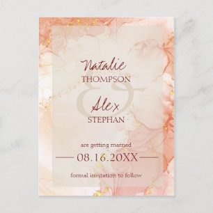 Carte Postale Faire-part Poser Orange Or Marbre Effet Mariage élégant