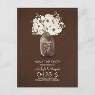Carte Postale Faire-part pot de fleurs blanc rustique pour annoncer la date
