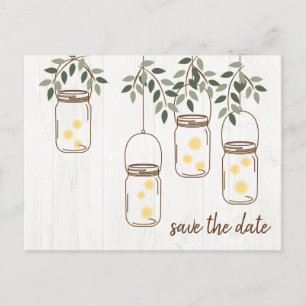 Carte Postale Faire-part Pot Mason & Lucioles Mariage Rustique