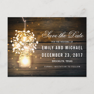 Carte Postale Faire-part Pot Mason lumières lumineuses save the date floral