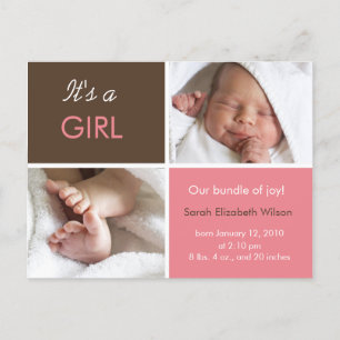 Carte postale faire-part pour fille bébé