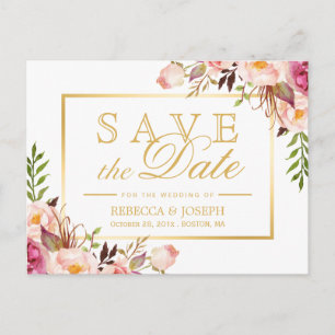 Carte Postale Faire-part (pour USPS) Elégant rose Floral Gold Enregistrer l