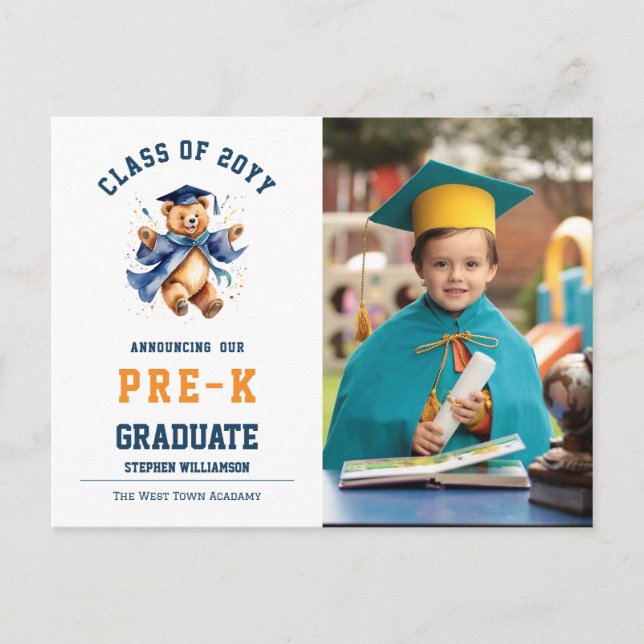 Carte Postale Faire-part Pré-K Graduation Cute Teddy (Devant)