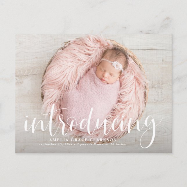 Carte Postale Faire-part Présentation de la naissance avec photo et superpo (Devant)