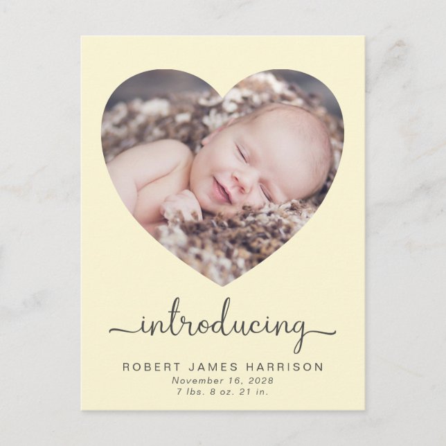 Carte Postale Faire-part Présentation de Photos Bébé Jaune Naissance (Devant)