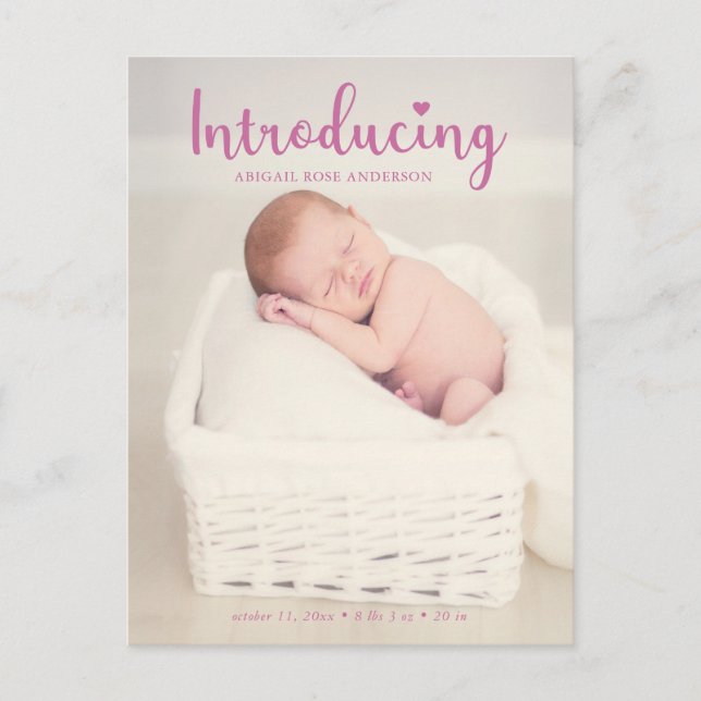 Carte Postale Faire-part Présentation du script de photo verticale de bébé  (Devant)