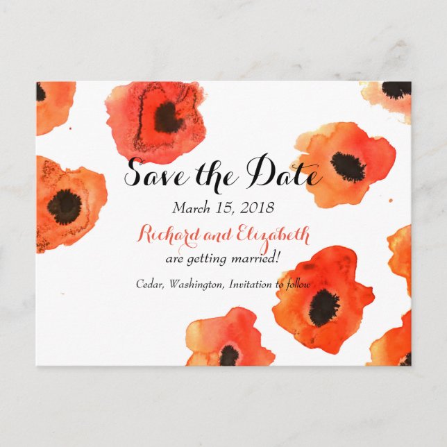 Carte Postale Faire-part Printemps fleurs de pavot Mariage Enregistrer la d (Devant)