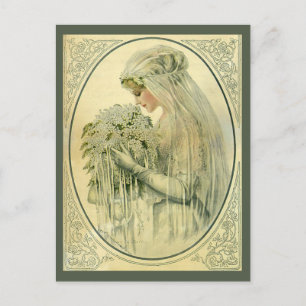 Carte Postale Faire-part Profil vintage de mariée victorienne, Enregistrer