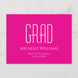 Carte Postale Faire-part Promotion 2025 Rose Chaud Diplômée Moderne 