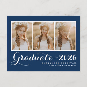 Carte Postale Faire-part Promotion 2026 Collage de photos bleu marine pour 