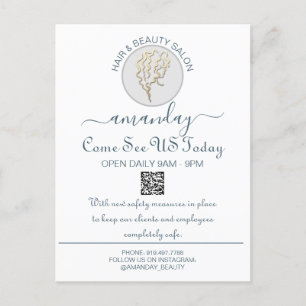 Carte Postale Faire-part Promotionnels Be Safe Logo Coiffeur QR Code Blanc