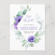 Purple Anemones cadre vert Enregistrer la date