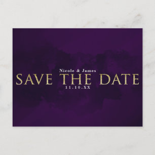 Carte Postale Faire-part Purple Black & Gold Glam Modern Enregistrer la dat