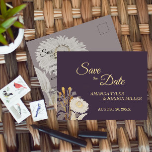 Carte Postale Faire-part Purple Daisy Antique Mariage Enregistrer la date