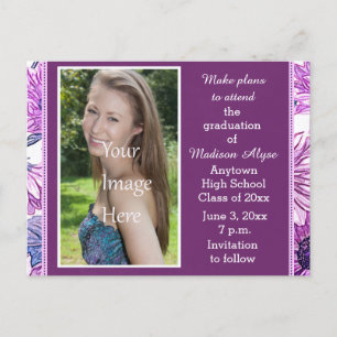 Carte Postale Faire-part Purple Floral Photo Graduation Enregistrer la cart