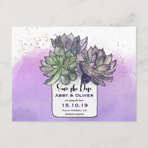 Carte Postale Faire-part Purple Green Cactus Photo Succulente Enregistrer L