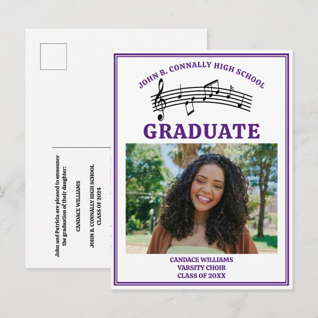 Carte Postale Faire-part Purple High School Choir Photo Graduation (Devant / Derrière)