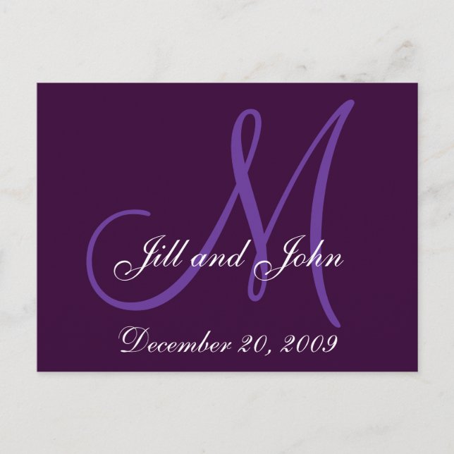 Carte Postale Faire-part Purple Lilac Noms Initiales Enregistrer la date Ca (Devant)