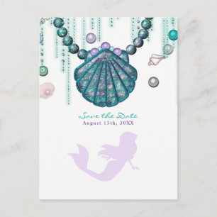 Carte Postale Faire-part Purple Mermaid Beach Bling Enregistrer la fête Dat