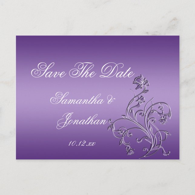 Carte Postale Faire-part Purple Ombre Ornate Floral Fils Enregistrer La Dat (Devant)