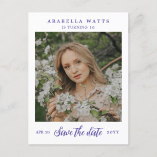 Carte Postale Faire-part Purple Script Sweet 16 Photo Enregistrer la date