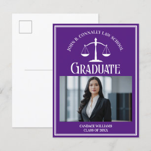 Carte Postale Faire-part Purple White Law School Photo Graduation
