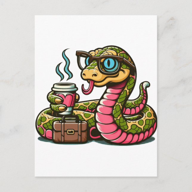 Carte Postale Faire-part Python boit du café  (Devant)