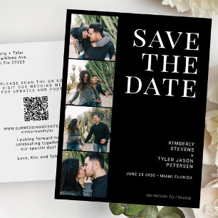 Carte Postale Faire-part QR CODE 4 photos typographie noir mariage