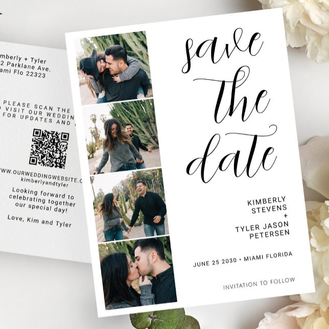 Carte Postale Faire-part QR CODE moderne 4 photos mariage (Créateur téléchargé)