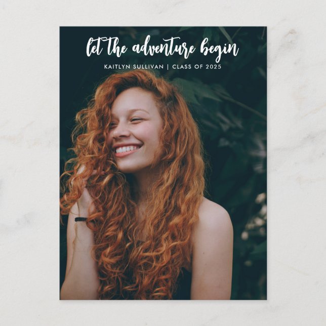 Carte Postale Faire-part Que l'aventure commence Script Moderne | Diplômé (Devant)