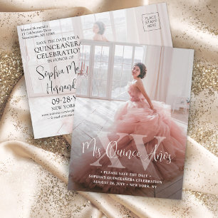 Carte Postale Faire-part Quinceañera Enregistrer la date Photo moderne Mes 
