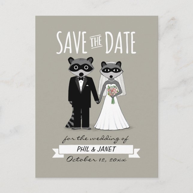 Carte Postale Faire-part Raccoons mariage Enregistrer la date (Devant)