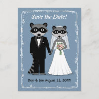 Raccoons Mariage Enregistrer la date Bleu