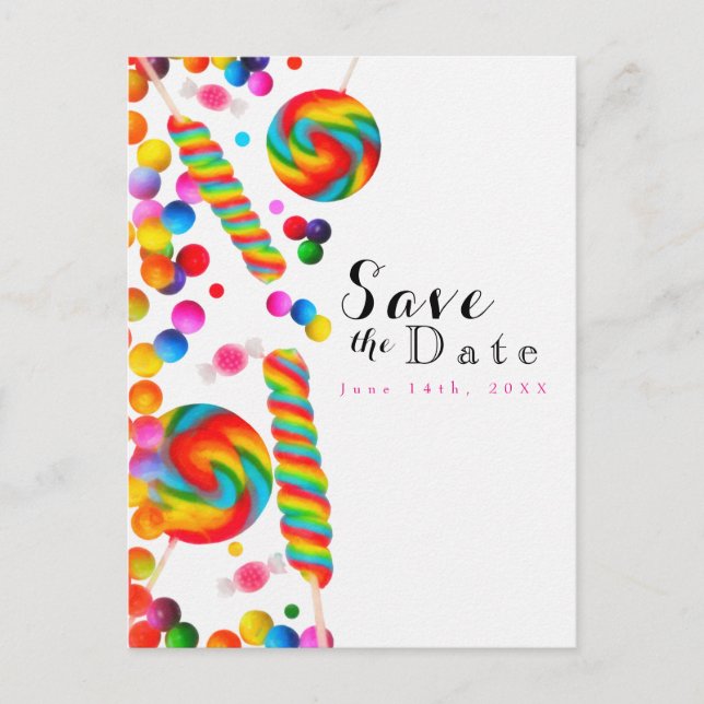 Carte Postale Faire-part Rainbow Candy Sweet Anniversaire de fête Enregistr (Devant)