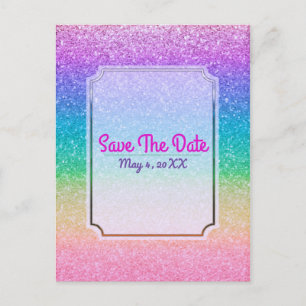Carte Postale Faire-part Rainbow Parties scintillant Sparkle Glam Party, év