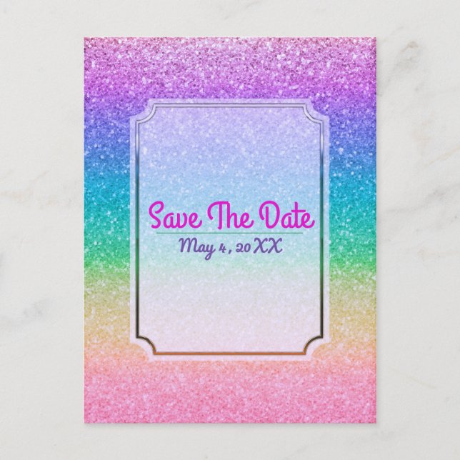 Carte Postale Faire-part Rainbow Parties scintillant Sparkle Glam Party, év (Devant)