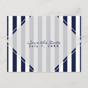 Carte Postale Faire-part Rayures Bleues et Blanches Save the Date Moderne e