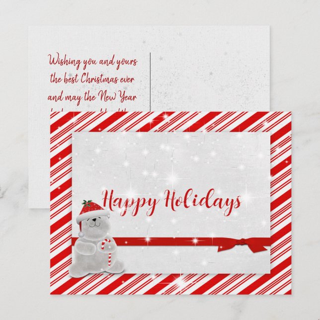 Carte Postale Faire-part Rayures de Canne à Sucre avec Ours Polaire (Devant / Derrière)