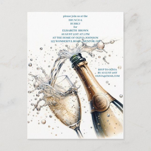 Carte Postale Faire-part Réception de mariage Brunch et Bulles (Devant)