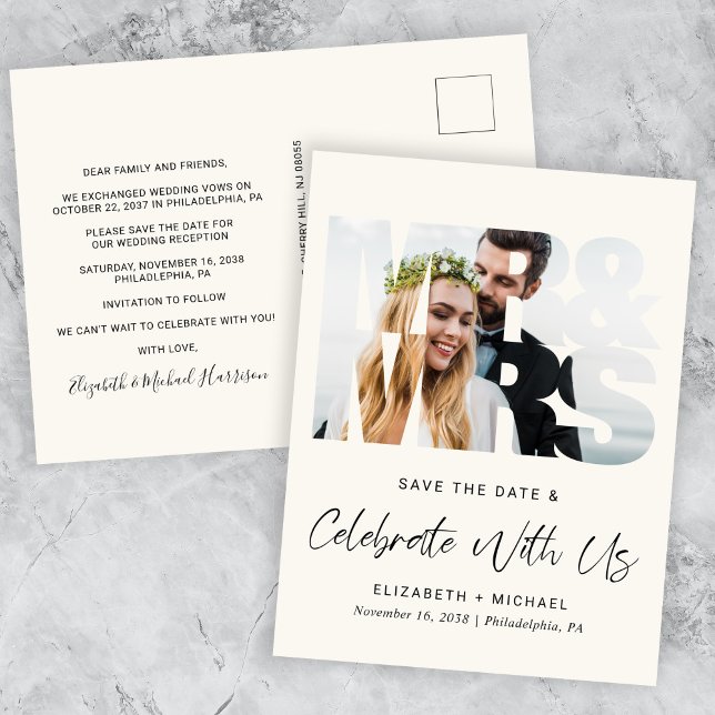 Carte Postale Faire-part Réception De Mariage De Crème Chic Enregistrer La  (Créateur téléchargé)
